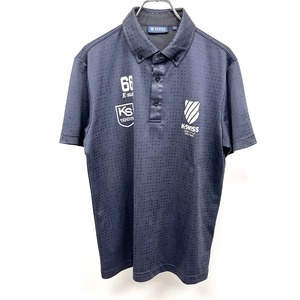ケースイス K-Swiss ポロシャツ 半袖 ボタンだオウン スクエアのドット柄 ロゴプリント スポーツ ポリ100% M ネイビー 紺 メンズ