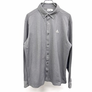  Adidas adidas Golf shirt long sleeve stripe button down Logo embroidery cotton × poly- L Heather gray . gray × beige yellow group men's 