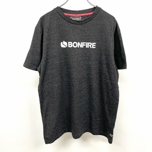 ボンファイア BONFIRE Tシャツ 半袖 ロゴプリント 丸首 アウトドア カットソー 綿×ポリ L ヘザーチャコールグレー 杢グレー×白 メンズ