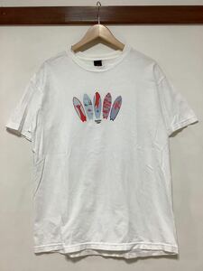 め1190 USA製 FRESHJIVE フレッシュジャイブ プリントTシャツ 半袖Tシャツ L ホワイト サーフボード ストリート