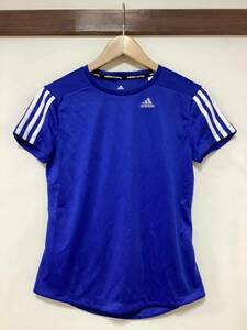 へ1112 adidas running アディダスランニング メッシュTシャツ 半袖Tシャツ M レディース ブルー 速乾 ドライ climalite ロゴプリント