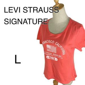 M19-13 LEVI STRAUSS SIGNATURE リーバイス プリント ロゴTシャツ 半袖 ピンク系 レディース Lサイズ