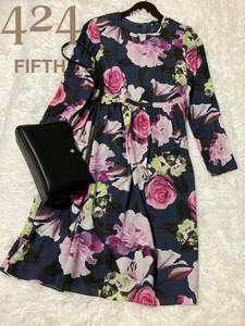 424fifth 韓国　ローズプリント　ワンピース　サイズ2 キャバドレス　ラウンジドレス　薔薇　大人可愛い　サイズ2