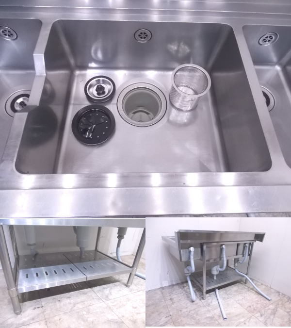 中古厨房 ステンレス BG付3槽ソイルドテーブル 1245×700×770 食洗機用シンク /22B0831Z 中古厨房 ステンレス BG付3槽ソイルドテーブル 1245×700×770 食洗機用シンク /22B0831Z