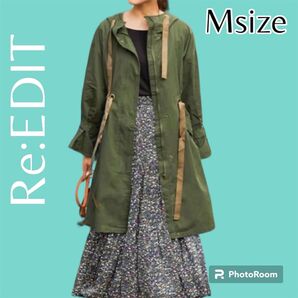 Re:EDIT リエディ フリルスリーブミリタリーコート カーキ アースカラー M 秋服 春服 グリーン 無地