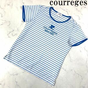 LA7474 クレージュ メッシュTシャツ 水色ライトブルー白ホワイト courreges 半袖 ボーダー柄 バイカラー SPORT スポーツフューチャー 38