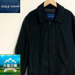 ★サイズS★COLE HAAN★裏地キルティング ナイロンステンカラーコート コールハーン 黒 通勤通学 メンズ T-788 古着公園