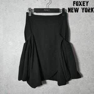 美品 FOXEY NEW YORK フォクシーニューヨーク サイズ38 バルーンスカート サイドポケット ギャザー 膝丈 黒 ブラック