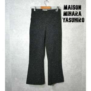 極美品 Maison MIHARA YASUHIRO メゾンミハラヤスヒロ サイズ38 メタリックフレアパンツ ストレッチあり 黒 ブラック