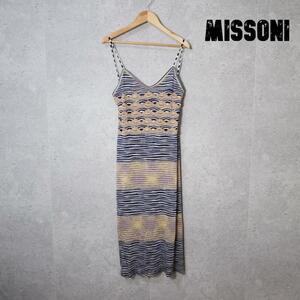 良品 綺麗 MISSONI ミッソーニ サイズ42 サマーニット キャミソールワンピース 総柄 ロング丈 ミモレ丈 マルチカラー