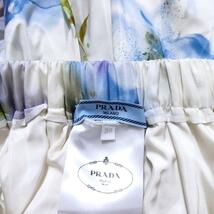 美品 PRADA プラダ サイズ38 イージーバルーンスカート 花柄 総柄 サテン ウエストリボン ロング丈 ミモレ丈 オフホワイト マルチカラー_画像9