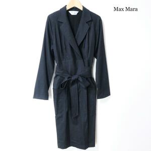 美品 Max Mara マックスマーラ I40 ラップコート トレンチコート スプリングコート ウエストリボン ロング丈 黒 ブラック