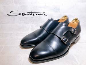 【極美品】Santoni サントーニ 最高級 ダブルモンク ビジネスシューズ グッドイヤー製法 黒 UK7.5（約26cm）イタリア製