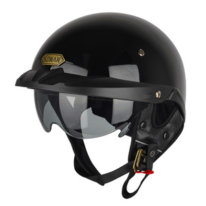 ハーフヘルメット 新品 半キャップヘルメット 内蔵ゴーグル 収納可 調整可能 DOT安全認証 SOMAN H3 黒　サイズ：M