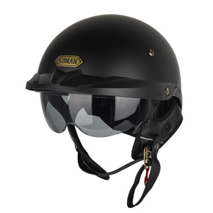ハーフヘルメット 新品 半キャップヘルメット 内蔵ゴーグル 収納可 調整可能 DOT安全認証 SOMAN H3 マットブラック　サイズ：S