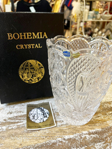  Bohemia CRYSTAL/ボヘミアグラス クリスタルガラス 花瓶 フラワーベース カットガラス 花器 20cm×15cm 専用箱付き インテリア _画像1