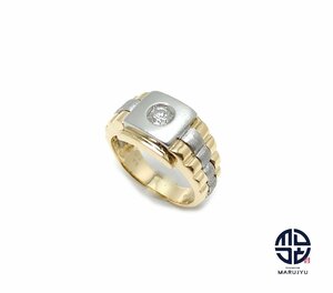 K18 PT900 18金イエローゴールド プラチナ コンビ ダイヤモンド 印台 ダイヤモンド リング 指輪 約13.5号 アクセサリー