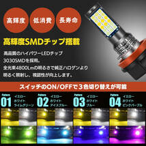 フォグランプ LED 3色 切替 HB4 H8/H11 コンパクト 一体型 高輝度 4800Lm 12V IP65 汎用 2個セット イエロー ホワイト ピンクパープル_画像3