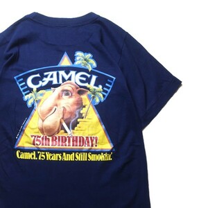 名作! 80s USA製 CAMEL キャメル ヴィンテージ オフィシャル ラクダ 企業ロゴ プリント 半袖 ポケット Tシャツ ネイビー 紺 S メンズ 希少