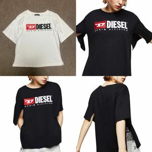 1 point limit last price cut rare goods rare design DIESEL diesel slit T-shirt white lady's 