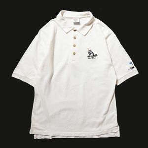 90's USA製 クレイジーシャツ クリバンキャット 鹿の子 ポロシャツ 半袖 (S) 白 ゴルフ 猫 コットン 90年代 アメリカ製 旧タグ オールド