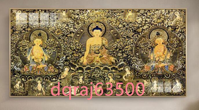 Three Buddhas, decorative painting, hanging picture, Buddhist mural, 80*40CM, for the Buddhist hall, living room, study, Artwork, Painting, others