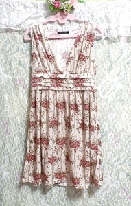 Flax color velor flower pattern negligee mini skirt dress, dress & mini skirt & M size