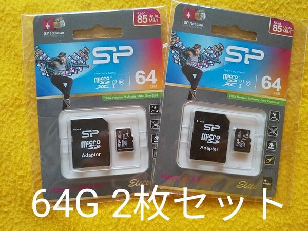 シリコンパワー microSDカード64G２枚セット UHS-1 Silicon Power microSDXC