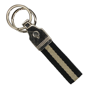 BALLY Bally small articles key ring key holder strap stripe metal canvas silver black white 