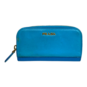 PRADA プラダ 6連 キーケース 小物 ラウンドファスナー ロゴ レザー バイカラー ブルー