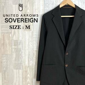 M2808 SOVEREIGN UNITED ARROWS ソブリン　ユナイテッドアーウズ　薄手ジャケット　Mサイズ　ストライプ　焦茶色　緑　日本製　メンズ