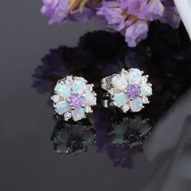 ピアス マルチカラー 花 フラワー ジルコニア シルバー オバール フープ リング レディース_画像3