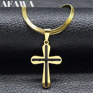  choker pendant necklace stainless steel Gold Cross lady's 