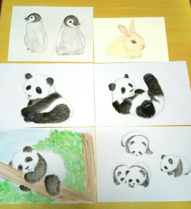 Art hand Auction Handgemalte Illustration Original Set von 6 Tieren Hase Panda Pinguin Nur ein Stück verfügbar Aquarell Tiermalerei [Shizuka Aoki], Malerei, Aquarell, Tierzeichnung