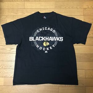 NHL CHICAGO BLACKHAWKS MEN’S SHORT SLEEVE T-SHIRTS (Majestic) size-XL(着丈69身幅59) 中古(美品) 送料無料 NCNR