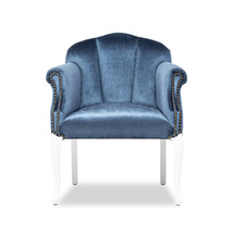 チェア アームチェア 椅子 1人掛け 一人 1人用 アンティーク調 猫脚 木製 布地 ホワイト×ブルーベルベット Shellfa シェルファ 6096-18F92_画像2