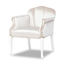 チェア アームチェア 椅子 1人掛け 一人 1人用 アンティーク調 猫脚 木製 布地 ホワイト×ベージュベルベット シェルファ 6096-18F220_画像3