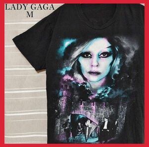 LADYGAGAレディガガバンドTシャツtシャツバンt Mミュージックデカロゴ黒 vintage