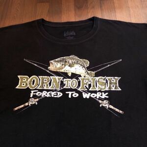 ★送料３７０円★BORN TO FISH★ブラックバスプリントＴシャツ フィッシャーマンアングラーズLサイズ　ブラック色