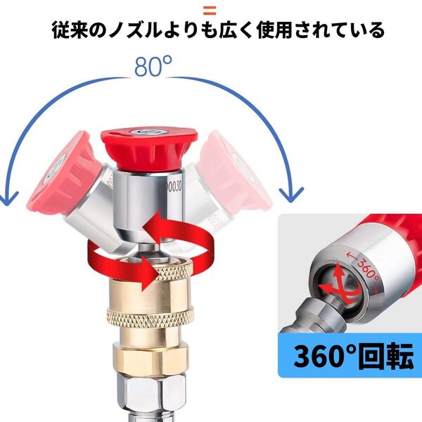 可動式ノズル 高圧洗浄機ノズル 4000PSI 040材質 1/4クイック式 クイック接続 ワンタッチ式 マルチアングル 