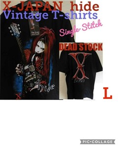 【新品デッドストック】hide■シングルステッチTシャツ■X JAPAN■半袖L■90s■ヴィンテージ■spread beaver■レアV系ビジュアル系 フェス