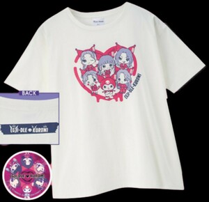 即決 (G)I-DLE アイドゥル ×KUROMI クロミ レディースTシャツ【M-L】新品タグ＆缶バッジ付き サンリオキャラクターズ