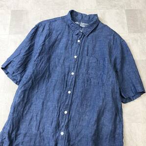 無印良品 無印 MUJI 半袖リネンシャツ 麻 半袖シャツ ブルー サイズXLの画像2