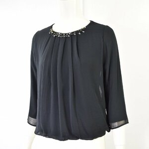 5000-EE00461★自由区 S★小さいサイズ5号.:* 裏地付き♪ビジュー装飾シフォンブラウス 32 ブラック 手洗い可 セレモニー