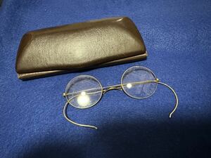 アンティーク　昭和初期頃の18金メガネ、(K18刻印)丸眼鏡、在銘、総重量約30g 珍品