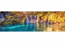 滝 紅葉 エメラルドの渓流 美しい自然のハーモニー パノラマ 壁紙ポスター 超特大 1843×576mm はがせるシール式 025L1_画像1