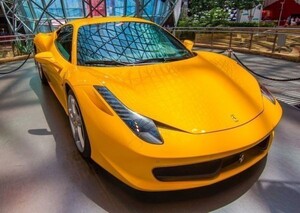 フェラーリ 458 イタリア 黄 絵画風 新素材壁紙ポスター 特大A1版 830×585mm（はがせるシール式）001A1