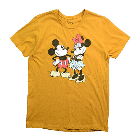 【Lサイズ】 ディズニー ミッキーマウス ミニーマウス キャラクター Tシャツ メンズL マスタード Disney ディズニーランド 古着 BA3732