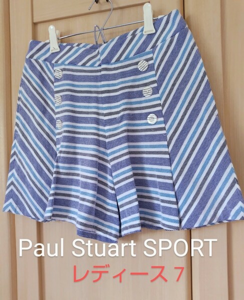 PAUL STUART SPORT レディース7 ポールスチュアートスポーツ ゴルフ キュロット ショートパンツ S相当 ブルー ボーダー 正規品
