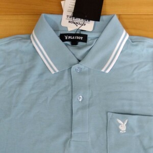 M プレイボーイ PLAYBOY 新品　半袖ポロシャツ 襟付きシャツ サックス メンズ 紳士 アウトドア　スポーツ ゴルフウェア golf ウサギ 